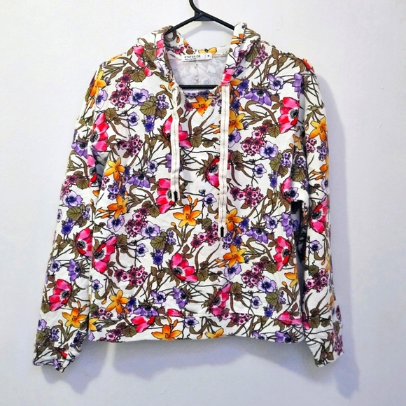 Stateside Medium 100% Cotton Floral Hooded Sweatshirt Drawstring - Picture 1 of 7